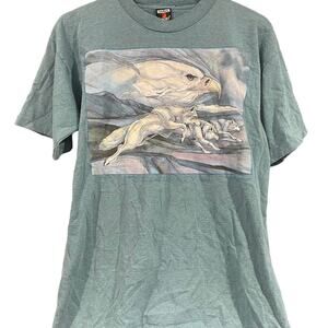 Vintage 90s Eagle and Wolves Nature Single Stitch Signal Sport Shirt Adult Large